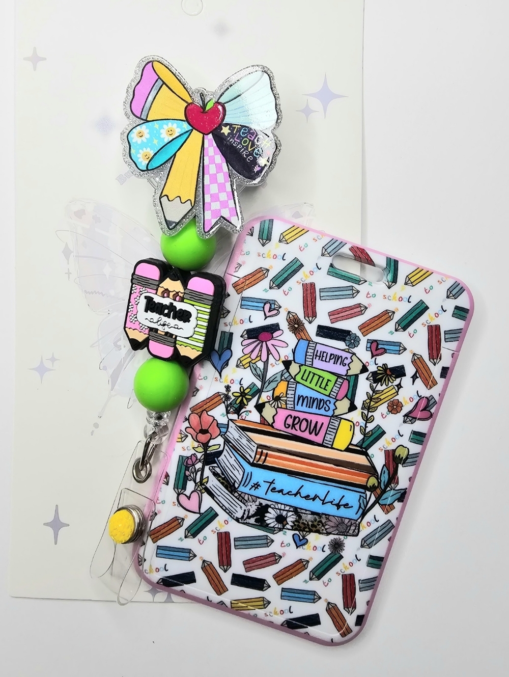 Hand Crafted Vibrant Teacher Badge Reel & ID Holder - Picture 2 of 2